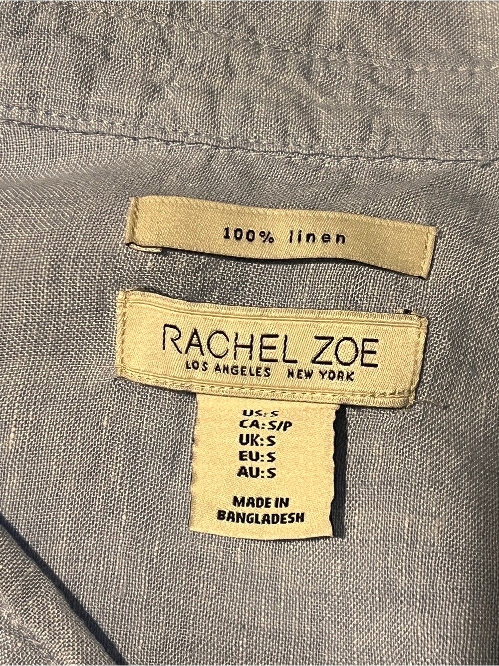 Rachel Zoe 100% Linen Light Blue Button-Up Blouse, Size Small - Picture 4 of 5